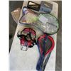 Image 1 : 2 NEW BADMINTON SETS, ONE IS LED AND BAT CATCHERS MASK AND 2 DOMINOS SETS