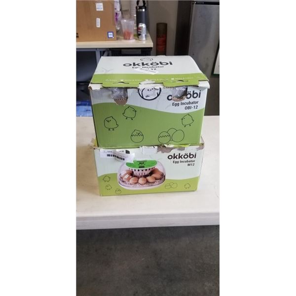 2 NEW OKKOBI EGG INCUBATORS. MODELS M12 AND OBI-12