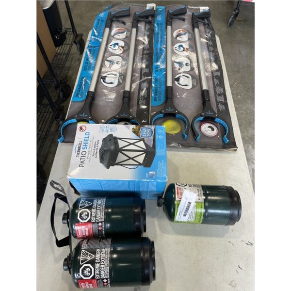 2 NEW GRABBERS, BUG LIGHT, AND 3 1LB PROPANE TANKS