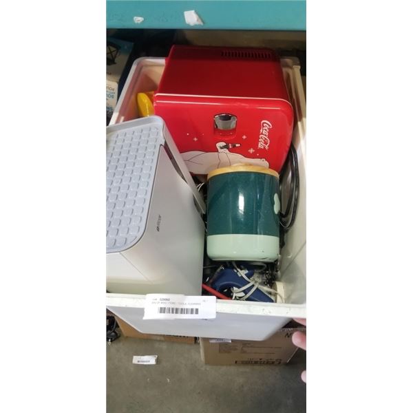 BIN OF MISC ITEMS - TOOLS, CLEANING SUPLPIES, ETC