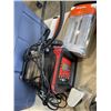 Image 3 : TOTE OF VARIOUS TOOLS, LIGHTS, PORTABLE CAMP STOVE, ETC