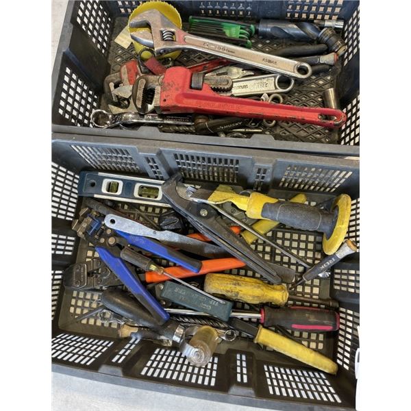 2 TRAYS OF VARIOUS TOOLS, WRENCHES, FILES, ETC