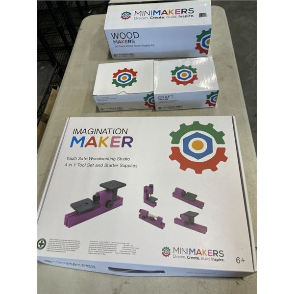 NEW IMAGINATION MAKER YOUTH SAFE QOOD WORKING 4-IN-1 STUDIO KIT, NEW 30PC WOOD STOCK SUPPLY KITS, AN