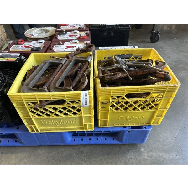 2 CRATES FULL OF ASSORTED SIZE C CLAMPS