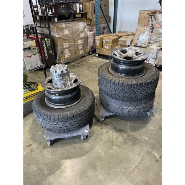 2 BF GOODRICH AND RADIAL MUD AND SNOW LT265 TIRES W/ 4 RIMS AND HUB CAPS