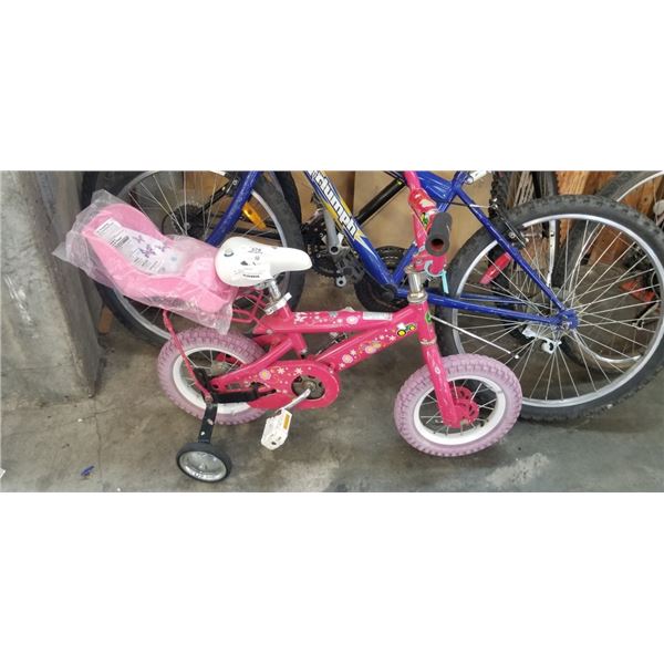 PINK KIDS BIKE WITH NEW DOLL RIDE ALONG  SEAT