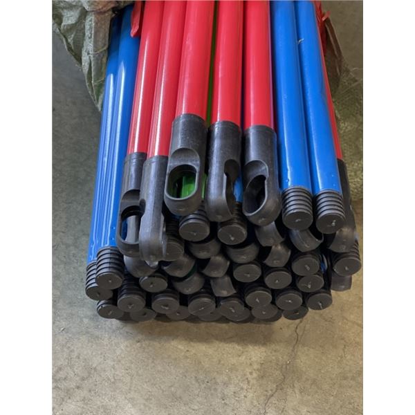 50 NEW 48 INCH BROOM HANDLES, ASSORTED COLOR