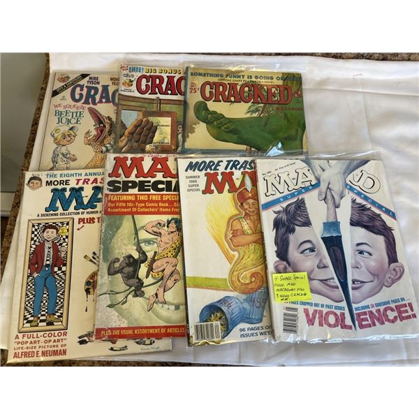 4 SUPER SPECIAL OLD MAD MAGAZINES PLUS 3 CRACKED MAGS
