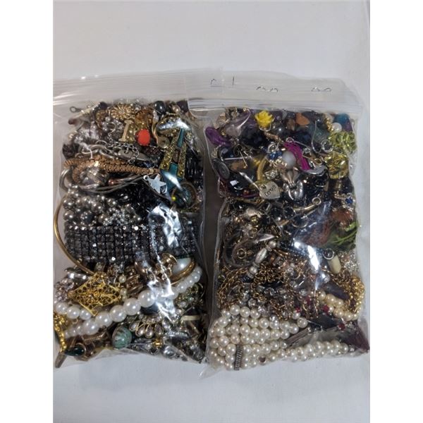 2 SMALL BAGS OF MISC JEWELRY AND PARTS ETC