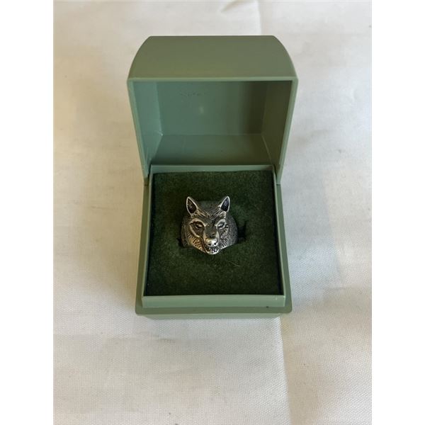 STAMPED SILVER WOLF 'SURVIVOR' RING IN CASE