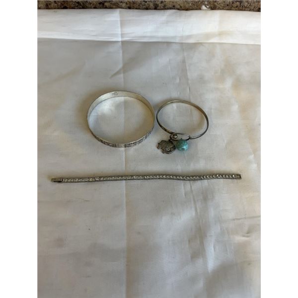2 STERLING BANGLES AND SILVER MONET TENNIS BRACELET
