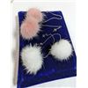 Image 3 : 2 PAIRS OF 925 STERLING SILVER W/ WHITE AND PINK ANGORA RABBIT FUR EARRINGS