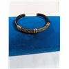 Image 1 : VINTAGE LEATHER W/ SILVER DECOR OPEN CUFF BANGLE