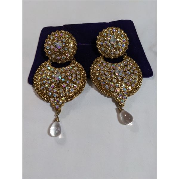 LARGE PAIR OF AURORA BOREALIS RHINESTONES CHANDELIER EARRINGS