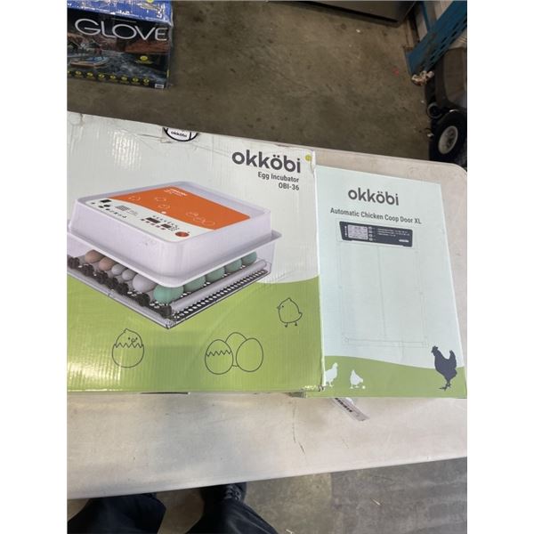 OKKOBI AUTOMATIC CHICKEN COOP DOOR XL AND OKKOBI EGG INCUBATOR MODEL OBI 36