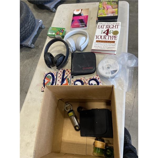 2 PS5 HEADSETS, NO ACCESSORIES, AND ASSORTED CD'S ADULT MOVIES, ETC