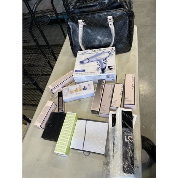 MARY-KAY TOTE BAG FULL OF NEW MAKEUP AND HAIR DRYER