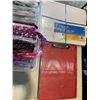 Image 4 : TRAY OF NEW MAKEUP POUCHES AND A DRY ERASE BOARD