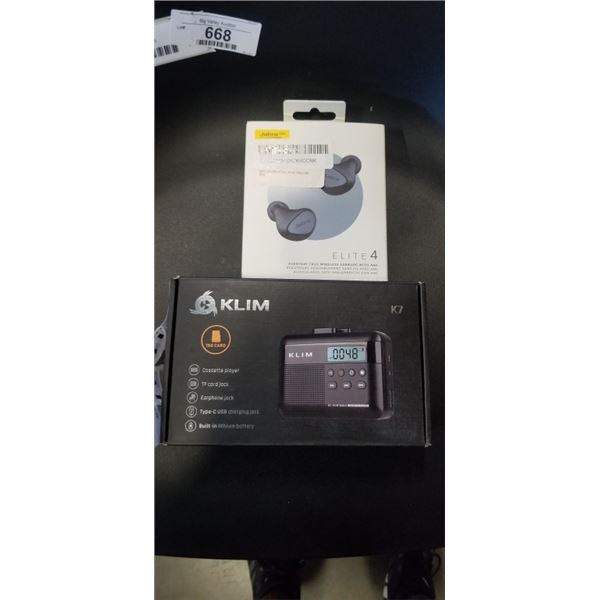 NEW KLIM K7 CASETTE PLAYER AND JABRA ELITE 4 EARBUDS