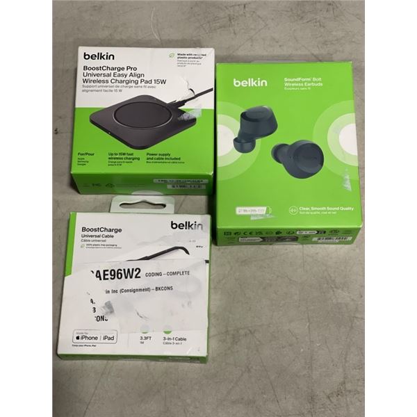 BELKIN SOUNDFORM FLO NOISE CANCELLING EARBUDS , BELKIN BOOSTCHARGE PRO UNIVERSAL EASY ALIGN WIRELESS