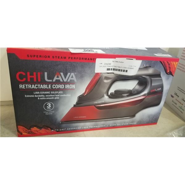 CHI LAVA 1700W RETRACTABLE CORD CERAMIC SOLEPLATE STEAM IRON - TESTED WORKING, RETAIL $99