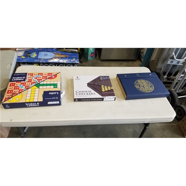 NEW YELLOW MOUNTAIN CHINESE MAHJONG SET IN SOFT CASE AND CHINESE CHECKERS AND SNAKES & LADDERS/LUDO 