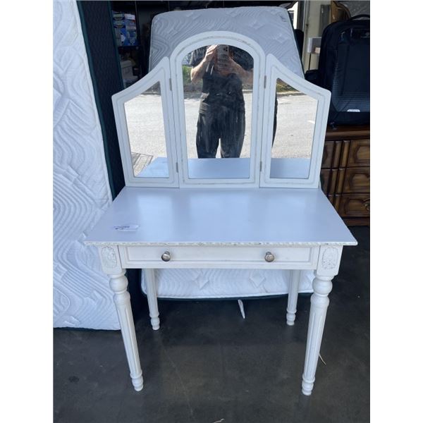 WHITE VANITY WITH 3 WAY MIRROR