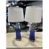 Image 1 : 2 BRAND NEW GLASS TABLE LAMPS W/ FABRIC SHADE, 3-WAY TOUCH DIMMING CONTROL AND DUAL USB PORTS