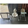 Image 1 : FISHER PRICE BABY SWING, HIGH CHAIR, AND BABY GATE
