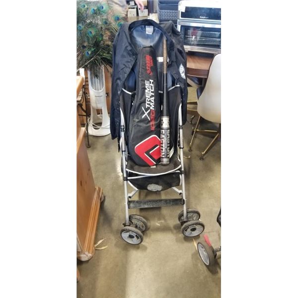 AVALON FOLDING STROLLER WITH EASTON BAT, EXTREME BADMINTON SET AND TORONTO BLUE JAYS WINDBREAKER