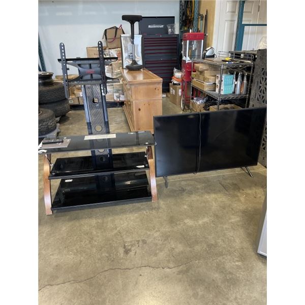 3 TIER TV STAND W/ TV BRCKET AND TV - HAS REMOTE AND TV LEGS