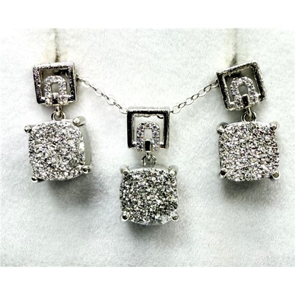 STERLING SILVER NATURAL DYED DRUZY EARRINGS AND NECKLACE, W/A $850.00.