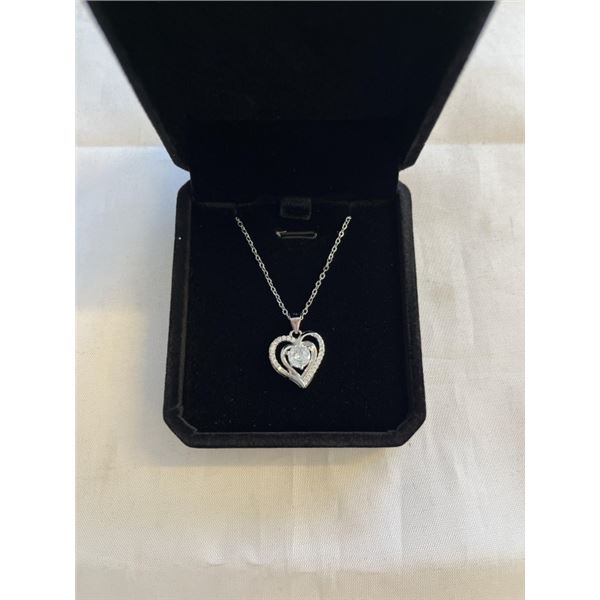 NEW S925 0.6CT SIMULATED DIAMOND (CZ) HEART HALO NECKLACE, 16-18" LONG, MOUNTED IN 925 STERLING SILV