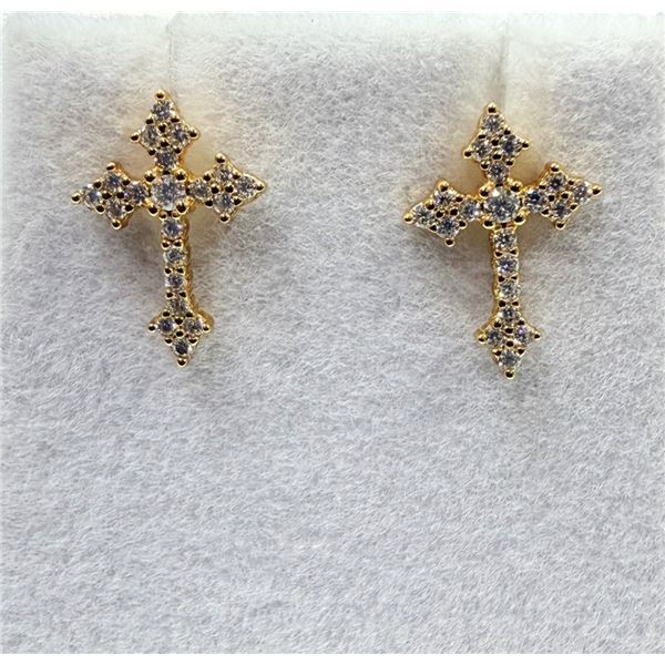 GOLD PLATED STERLING SILVER MOISSANITE CROSS EARRING, W/A $350.00.