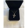 Image 1 : NEW 18K GOLD PLATED 30.0MM SIMULATED DIAMOND (CZ) CROSS NECKLACE, CHAIN 18" LONG