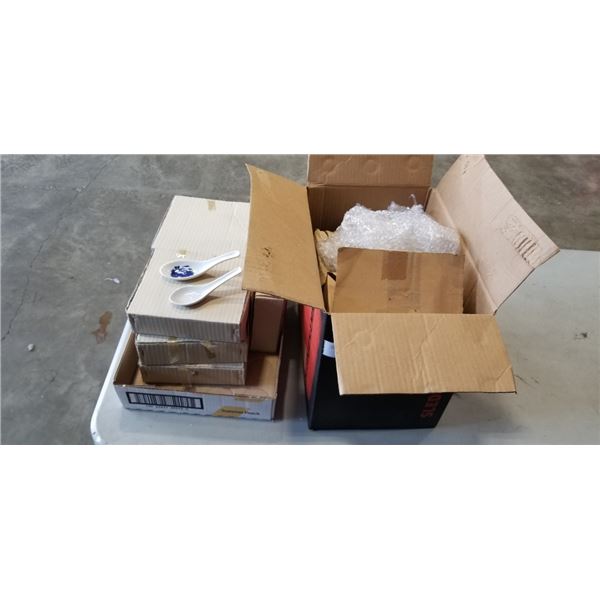 TRAY AND BOX OF MISO SOUP SPOONS
