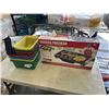 Image 1 : GEORGE FOREMAN GRILL, MAILBOX AND ASSORTED PLASTIC BINS