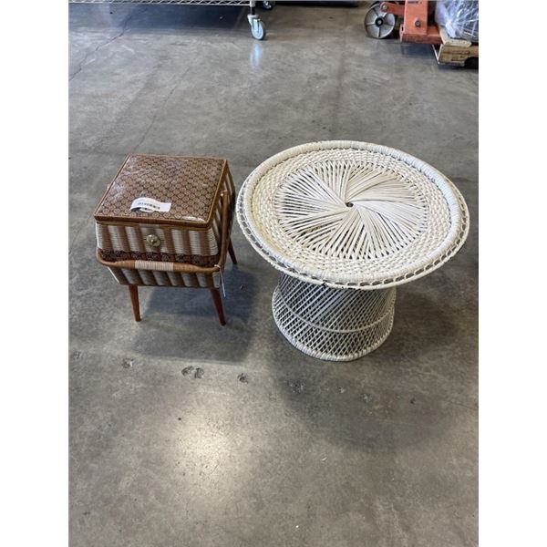 ROUND RATTAN TABLE AND SEWING BASKET