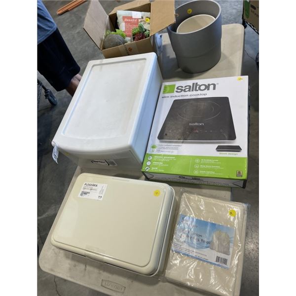 SALTON INDUCTION COOKTOP AND ASSORTED HOME DECOR