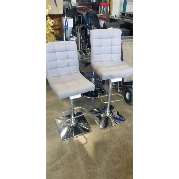PAIR OF GREY FABRIC BAR STOOLS