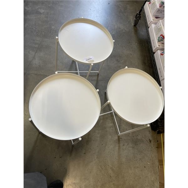 3 WHITE METAL SIDE TABLES