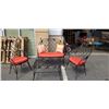 Image 1 : 4PC OUTDOOR PATIO CONVERSATION SET W/ ORANGE CUSHIONS - LOVE SEAT, 2 CHAIRS, AND TABLE