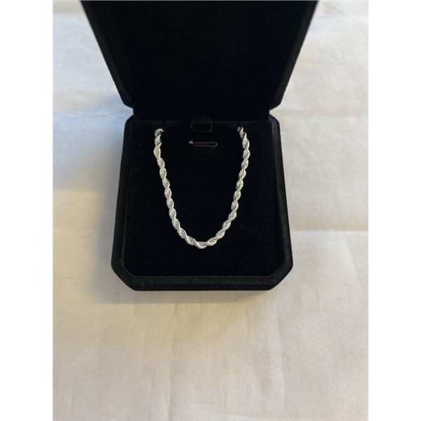 NEW S925 3.0MM TWISTED ROPE NECKLACE, 22.5" LONG 925 STERLING SILVER W/ WHITE GOLD OVERLAY