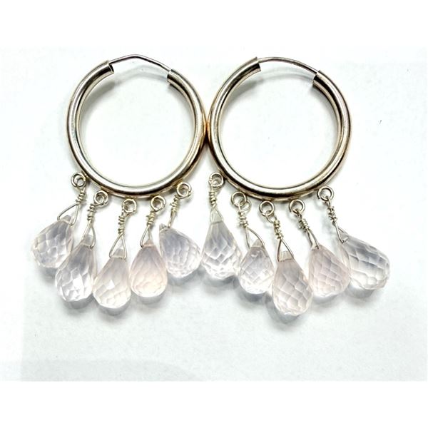 STERLING SILVER NATURAL ROSE QUARTZ EARRINGS, W/A $850.00.