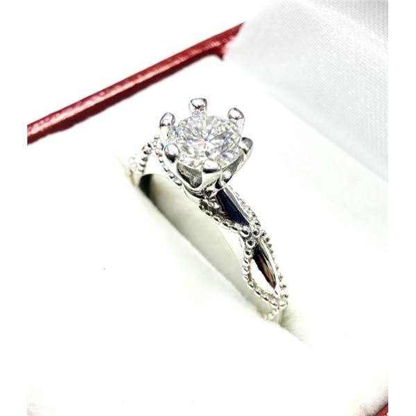 STERLING SILVER MOISSANITE RING, SIZE 6.5, W/A $250.00.