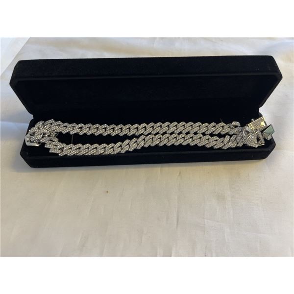 NEW PLATINUM PLATED 14.0MM SIMULATED DIAMOND (CZ) ICED OUT CUBAN LINK NECKLACE, 20" LONG