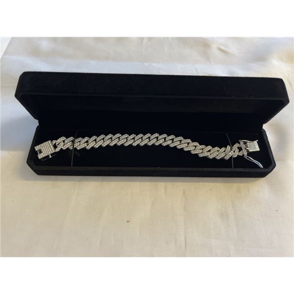 NEW PLATINUM PLATED 14.0MM SIMULATED DIAMOND (CZ) ICED OUT CUBAN LINK BRACELET, 8" LONG