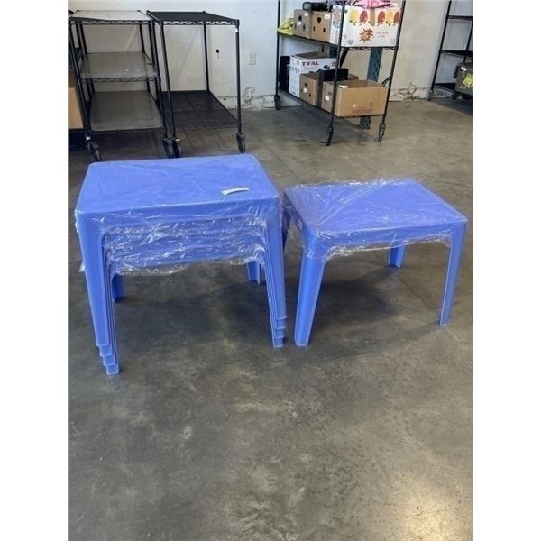 6 NEW BLUE STACKING PATIO SIDE TABLES 25"x17"