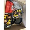 Image 1 : BOX OF MISC ITEMS - FRYING PANS, HEAT PACKS, JERRY CAN, ETC