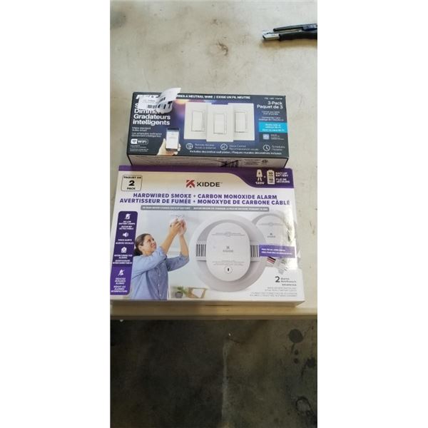 2 PACK KIDDE HARDWIRED SMOKE + CARBON MONOXIDE ALARMS AND FEIT ELECTRIC SMART DIMMERS